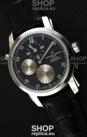 Vacheron Constantin Malte Dual Time Regulator Black Dial Replica Watch 