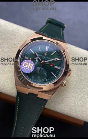 Vacheron Constantin Overseas Dual Time Rose Gold 1:1 Mirror Swiss Replica Watch in Green Dial