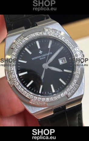 Vacheron Constantin Overseas Stainless Steel 33MM Swiss Quartz Replica Watch Black Dial 