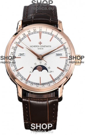 Vacheron Constantin Traditionelle Complete Calendar Rose Gold Plating White Dial Swiss Replica