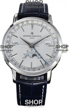 Vacheron Constantin Traditionelle Complete Calendar White Gold Plating White Dial Swiss Replica