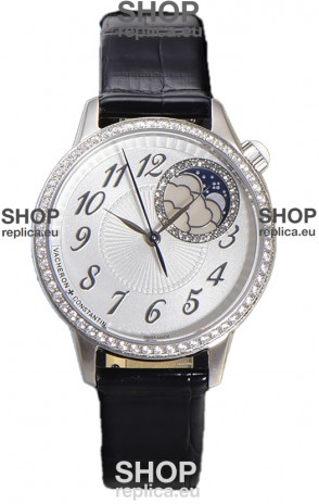 Vacheron Constantin Egerie Muse Moonphase 904L Steel Casing in White Dial Swiss Replica Watch 