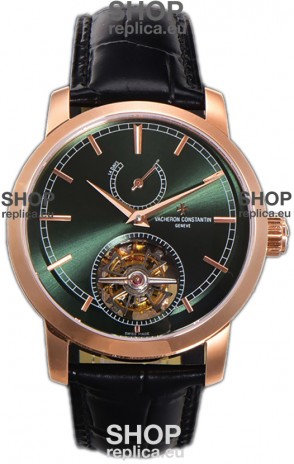 Vacheron Constantin Traditionelle 14-Day Tourbillon Green Dial Rose Gold 1:1 Mirror Replica Watch 