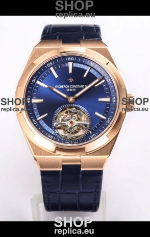 Vacheron Constantin Overseas Tourbillon Rose Gold in Blue Dial Leather Strap 1:1 Mirror Replica