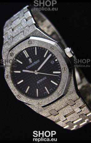 Audemars Piguet Royal Oak Frosted Self-Winding White Gold Black Dial 1:1 Mirror Replica Watch 