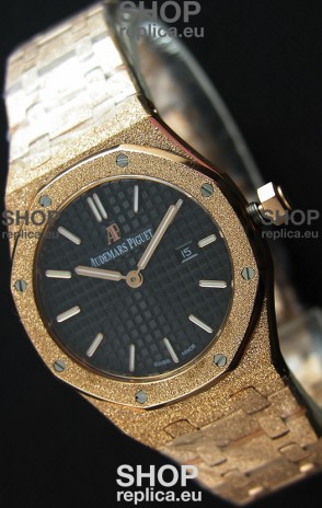 Audemars Piguet Royal Oak Frosted Rose Gold QUARTZ Watch Black Dial 33MM - 1:1 Mirror Replica 
