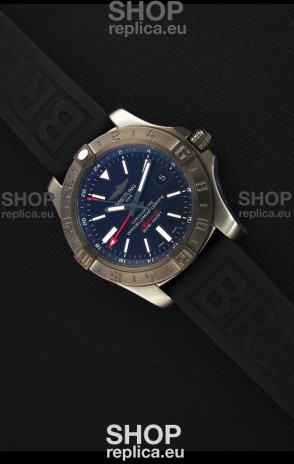 Breitling Avenger II BlackSteel GMT Swiss Replica Watch Rubber Strap 1:1 Mirror Replica Watch