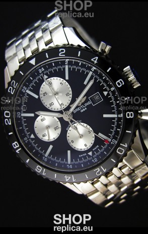 Breitling Chronoliner Steel-Black Steel Strap in Black Dial Swiss Replica Watch 