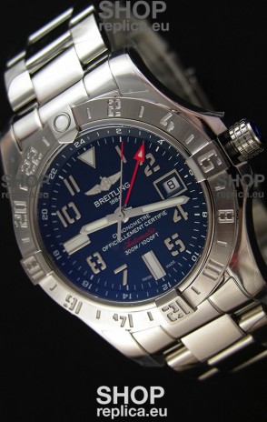 Breitling Avenger II GMT Swiss Replica Watch in Black Dial Steel Strap 1:1 Mirror Replica Version