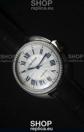 Cle De Cartier Watch 40MM Steel Case Diamonds Bezel - 1:1 Mirror Replica Watch