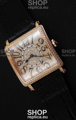 Franck Muller Master of Sqaure Ladies Quartz Replica Watch in Pink Gold Case