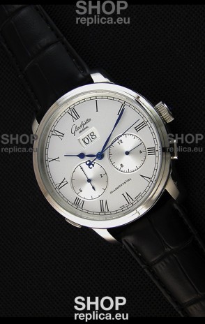 Glashuette Dual Sub Dial Japanese Replica Watch in White Dial