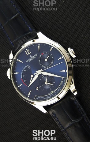 Jaeger LeCoultre Master Geographic Power Reserve Steel Case Steel Blue Dial Swiss Replica Watch 