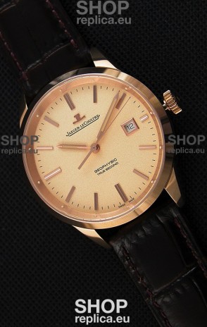 Jaeger LeCoultre Geophysic True Second Pink Gold Swiss Replica Watch Gold Dial 
