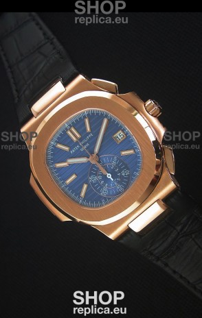 Patek Philippe Nautilus 5980 Chronograph Rose Gold in Blue Dial - 1:1 Mirror Replica