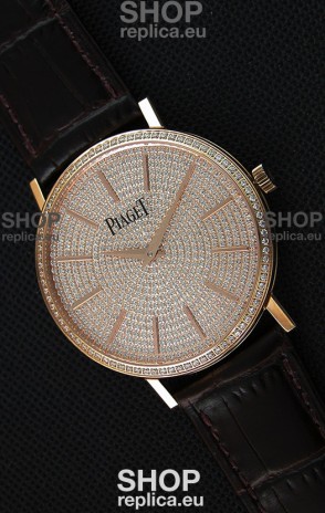 Piaget Altiplano G0A36128 Paved Diam Dial Swiss Quartz Replica Watch in Pink Gold Case