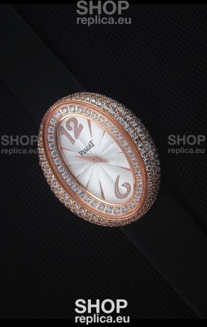 Piaget Limelight Magic Hour Swiss Quartz Watch Rose Gold in Black Strap