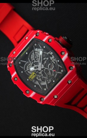 Richard Mille RM35-02 One Piece Red Forged Carbon Case Watch in Red Strap