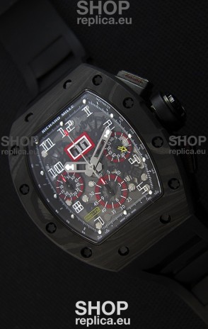 Richard Mille RM011-FM Felipe Massa One Piece Black Forged Carbon Case Watch in Black Strap