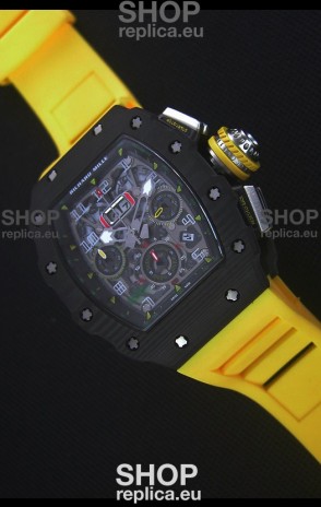 Richard Mille RM011-03 One Piece Black Forged Carbon Case Watch in Yellow Strap