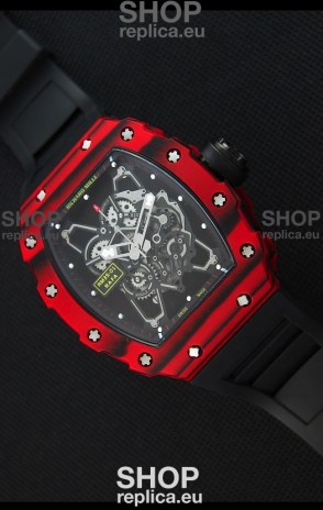 Richard Mille RM35-01 One Piece Red Forged Carbon Case Watch in Black Strap