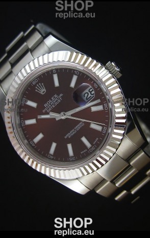 Rolex Datejust II 41MM with Cal.3136 Movement Swiss Replica Watch in Brown Dial Stick Markers 