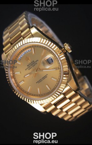 Rolex Day-Date 40MM Replica Watch in Gold Dial Stick Markers Cal.3255 Swiss Movement