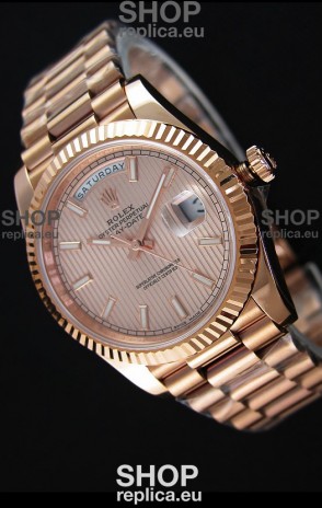 Rolex Day-Date 40MM Rose Gold in Pink Gold Textured Dial Roman Numerals Swiss Watch