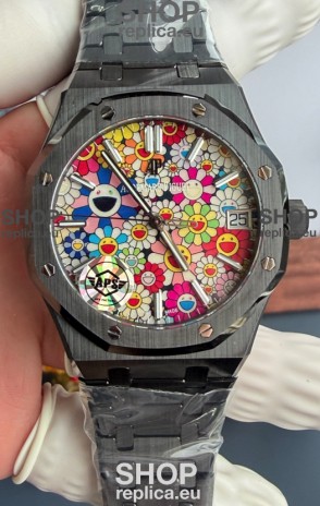 Audemars Piguet Super Clone Royal Oak Black Ceramic Watch in Sun-Flower Dial 