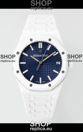Audemars Piguet Royal Oak 15500 White Ceramic Super Clone Blue Dial Watch 