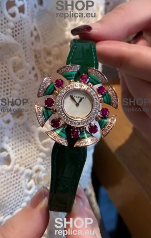 Bvlgari Divas's Dream Edition Watch in Rose Gold Casing - Diamonds Paved Bezel Swiss Replica