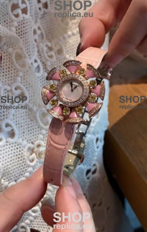 Bvlgari Divas's Dream Edition Watch in Rose Gold Casing - Diamonds Paved Bezel Swiss Replica