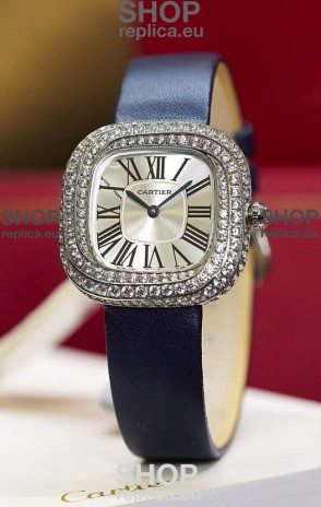 Coussin De Cartier Steel Watch Swiss Replica Watch Blue Strap 