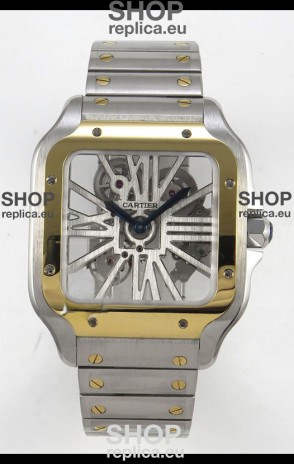 Santos De Cartier Super Clone Watch in Skeleton Dial Two Tone Casing Watch 