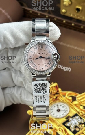 Ballon De Cartier Swiss Quartz 1:1 Mirror Quality 33MM in Steel Pink Dial 