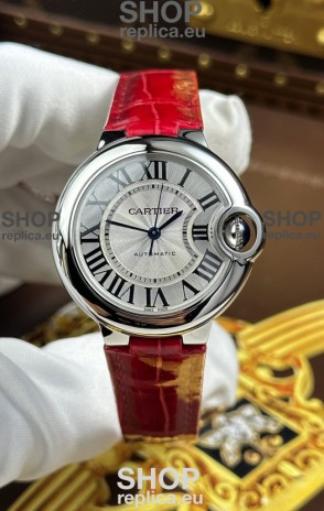 Ballon De Cartier Swiss Automatic 1:1 Mirror Quality 33MM in Burgundy Strap