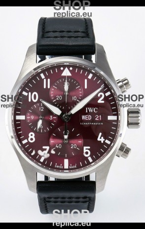 IWC Super Clone Pilot Chronograph Edition Red Dial Leather Swiss Replica Watch 