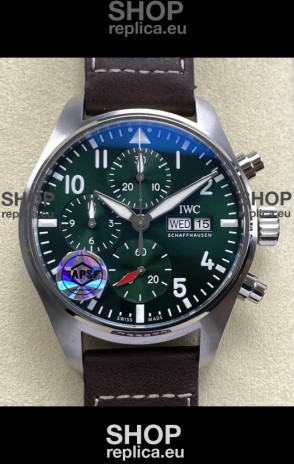 IWC Super Clone Pilot Chronograph Edition Green Dial Leather Swiss Replica Watch 