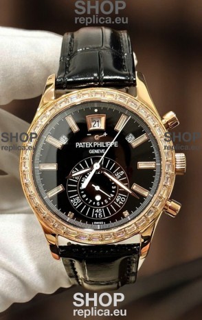 Patek Philippe Super Clone Complications 5961 Rose Gold Watch with Mossanites