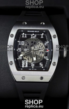 Richard Mille RM010 Stainless Steel Replica Watch in Black Strap