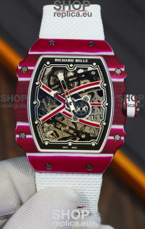 Richard Mille Super Clone RM67-02 Mutaz Barshim Red Carbon TPT 37 Grams Watch White Strap