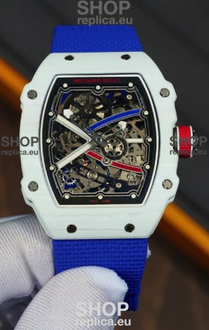 Richard Mille Super Clone RM67-02 Alexis Pinturault White Quartz TPT 37 Grams Watch Blue Strap