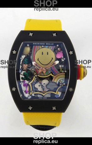 Richard Mille Super Clone RM088 Smiley Tourbillon Black Ceramic Velcro Strap Watch 