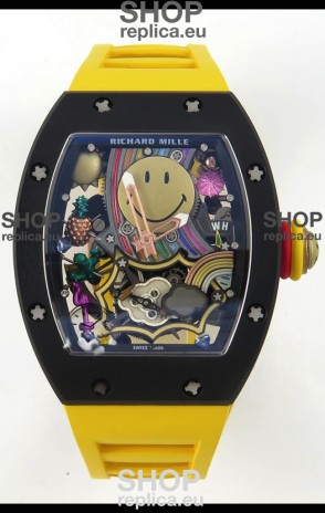 Richard Mille Super Clone RM088 Smiley Tourbillon Black Ceramic Rubber Strap Watch 