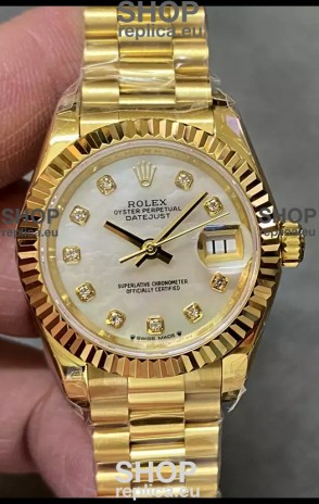 Rolex Datejust Super Clone Pearl Dial Yellow Gold Casing Watch 28MM