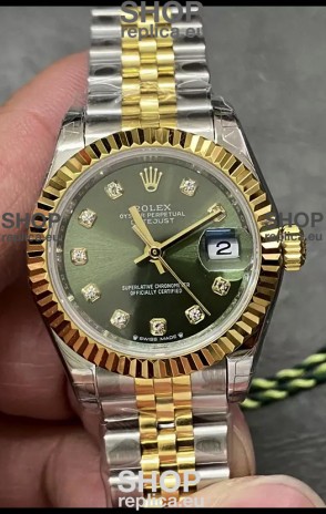 Rolex Datejust Super Clone Green Dial 2 Tone Yellow Rose Gold Watch 28MM