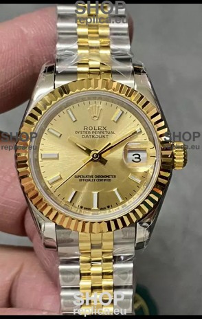 Rolex Datejust Super Clone Gold Dial 2 Tone Yellow Rose Gold Watch 28MM