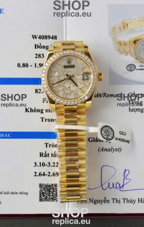 Rolex Datejust Super Clone Mossanites Butterfly Dial 31MM Yellow Gold Watch 