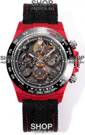 Rolex Daytona Blaken Red Carbon 1:1 Swiss Mirror Replica Skeleton Dial Cal.4130 Movement