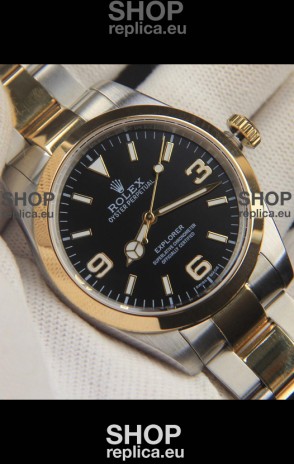 Rolex Explorer I Japanese Movement Replica Watch in Two Tone Black Dial 39MM